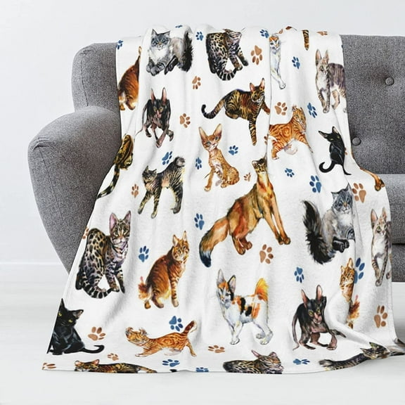 Cat Throw Blanket Christmas Gift for Kids Animal Lover Beding Blanket Warm Soft for Girls and Boys Thanksgiving Day Gift Sofa Chair 50x60 Inch