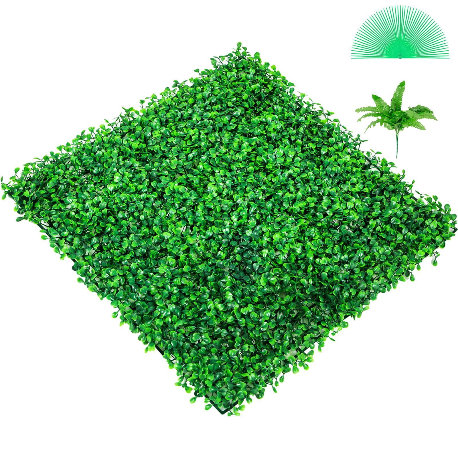 20''x20'' Artificial Boxwood Hedge Panels 6PCS, 1.6" Thick SGS Certified PE Green Grass Wall with Interlocking Connectors Zip Ties, Privacy Foliage Backdrop for Indoor Outdoor Garden Wedding Decor