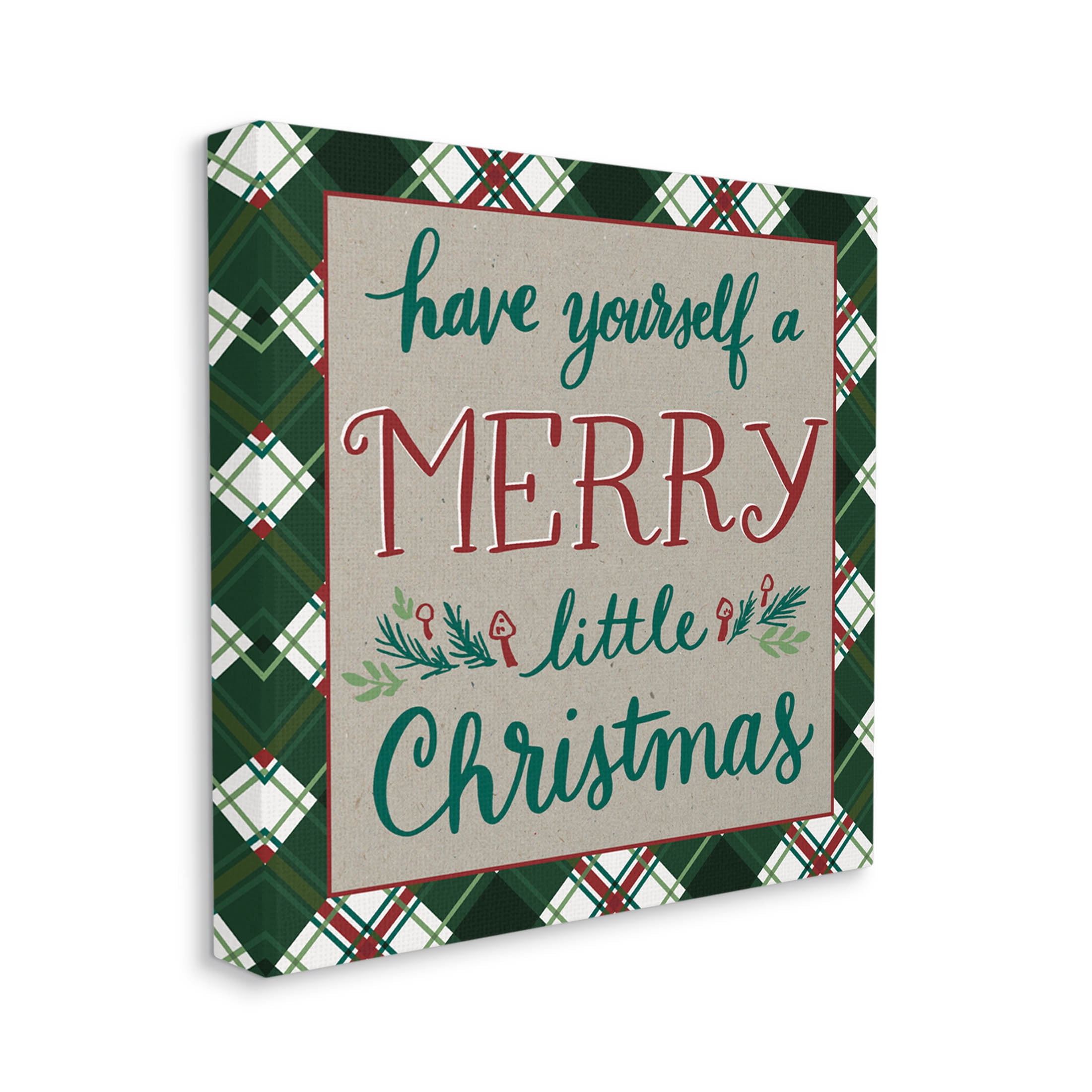 Merry Little Christmas Plaid Holiday Holiday Graphic Art Gallery Wrapped Canvas Print Wall Art
