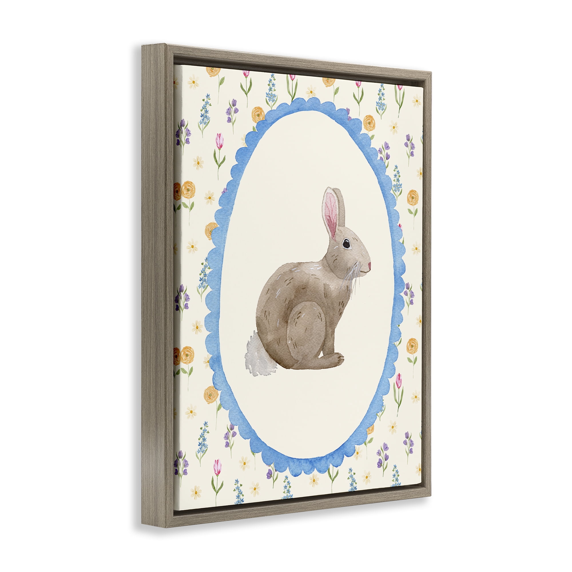 Stupell Industries Delicate Spring Bunny Florals Brown Framed Floater Canvas Wall Art, design by Nina Jacobs