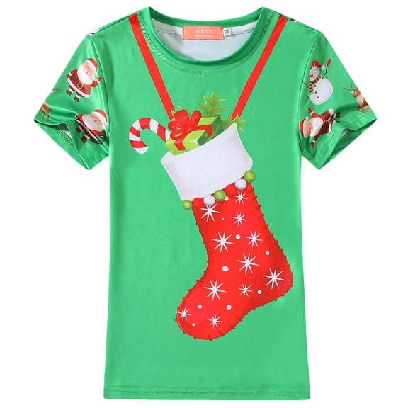 SSLR Youth Big Girl's Santa Claus Ugly Christmas Tee Shirts Funny Xmas T Shirts