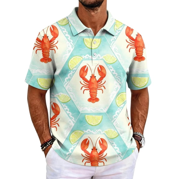Mfakffe Hawaiian Golf Shirts for Men Summer Classic Polo Tee Big and Tall Cotton Short Sleeve T Shirts Comfortable Lapel Collar Tops (Red, L)