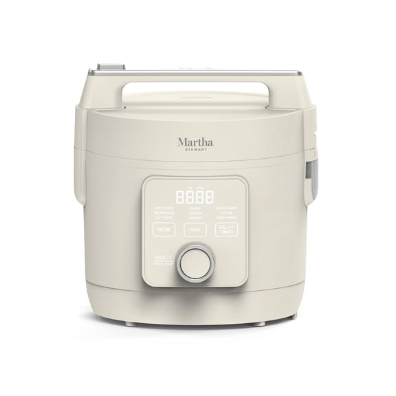 Martha Stewart4 Cup (Uncooked) / 8 Cup (Cooked) Rice Cooker, Ceramic Non-Stick Removable Pot, Linen Cream