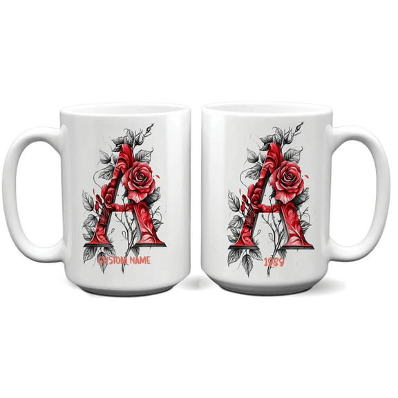 Custom Initial A Monogram Coffee Mug 11oz 15oz - Personalized Name Cup for Women - Great for Mother's Day, Father's Day, Birthday, Daily Drinkware