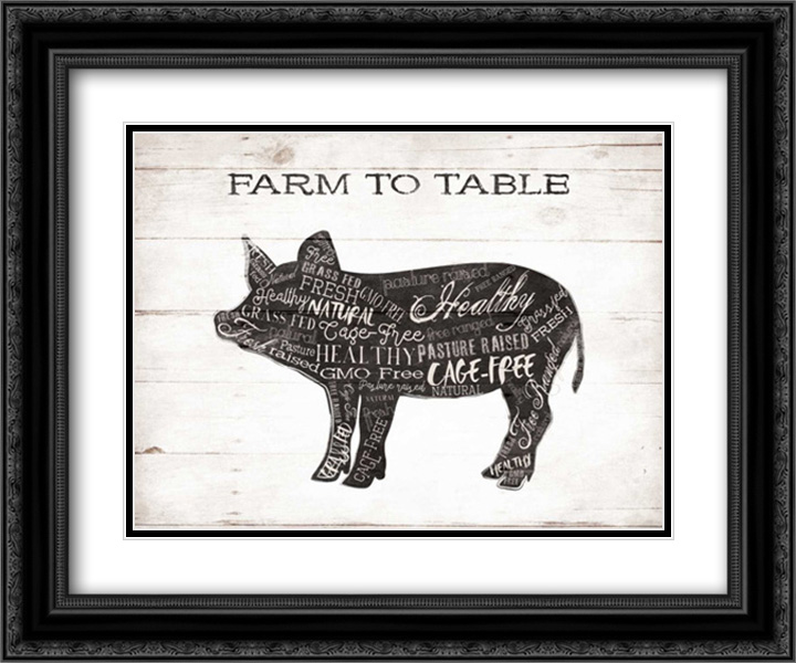 Pig Words 2x Matted 24x20 Black Ornate Framed Art Print by Grey, Jace