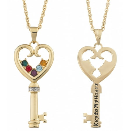 Personalized Planet Family Silver-Tone or Gold-Tone Family Birthstone "Key to My Heart" Necklace