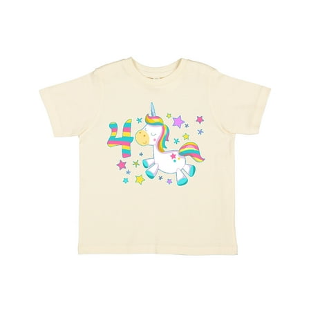 

Inktastic Fourth Birthday Rainbow Unicorn Plush and Stars Gift Toddler Boy or Toddler Girl T-Shirt