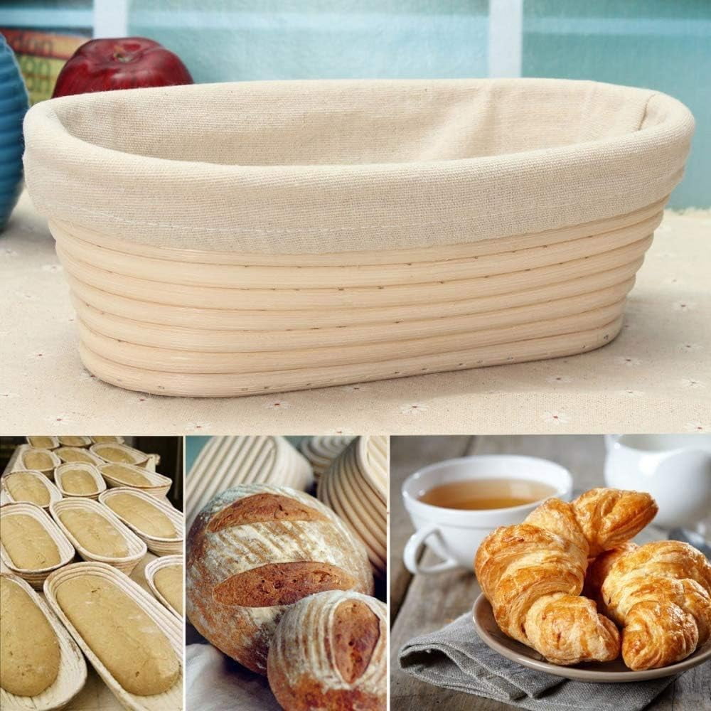 2 Pack Oval Bread Proofing Basket,Sourdough Proofing Basket,Basket Bread Baking Bowl with Linen Liner Cloth for Professional & Home Bakers,10 Inch