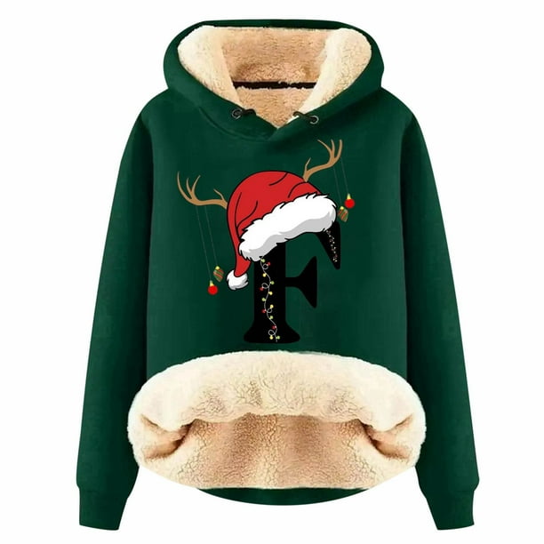 WILLBEST Sudadera Deportiva para Mujer, con Estampado de Letras Navideñas, Estilo Sudadera con Capucha, de Lana, Cálida, Ideal para El Invierno Modelo 992 X-Grande