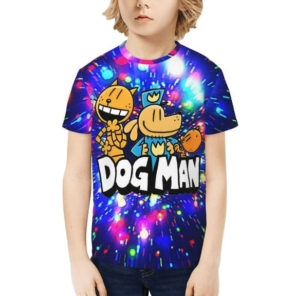 Dog Man Youth T-shirt Graphic Short Sleeve Top Shirts Tees for Boys Girls