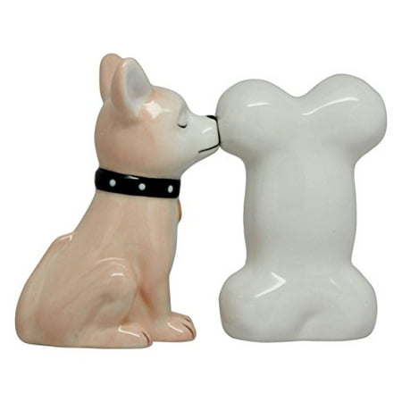 Pacific Giftware Salt and Pepper Shakers Set, Blonde Chihuahua Loving Bone