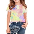 thumbnail image 2 of hengsof Girl's Short Sleeve Round Neck Fashion Tie Dye Print T-Shirt Soft Comfortable Summer Casual Children's Pullover Sizes 3-14 Years, 2 of 5