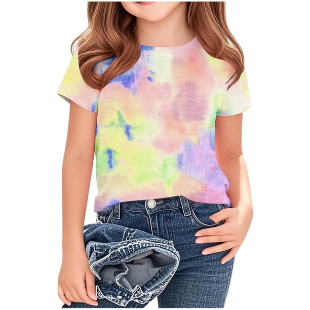 Camisetas de Cuello de Tripulación de Manga Corta para Mujeres Camiseta Impresa Inspirada en Acuarela para Niños de Edades 8-14