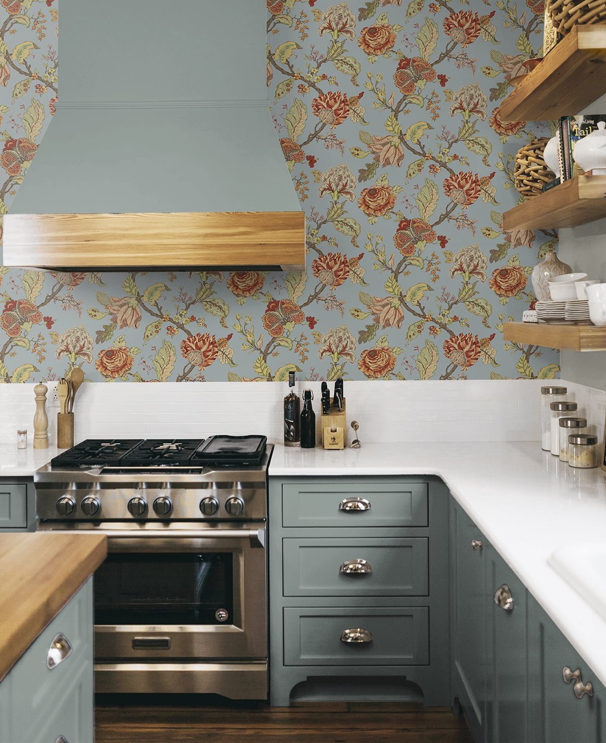 NextWall  Kianna Jacobean Peel and Stick Wallpaper 20.5 in. W x 18 ft. L - Blue Dusk