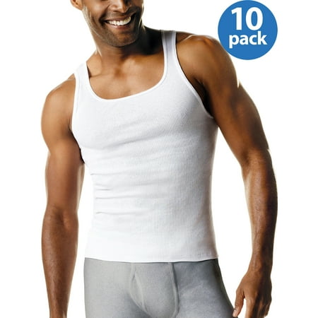 Mens Cotton V-neck T-shirts Undershirts - Men's ComfortSoft Tank Undershirt, 10-Pack
