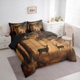 thumbnail image 2 of Castle Fairy Rustic Wood Plank Deer 7-Piece Twin Bedding for Boys,Fall Jungle Animal Bedding Comforter Set,Sepia Brown Black,Black Reversible, 2 of 7