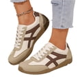 thumbnail image 3 of HTHLVMD Retro Stripe Sneakers for Women, Lace-Up Low-Top Casual Shoes, Women's Retro Two-Tone Low-Top Lace-Up Sneakers, Slip-On Suede Non-Slip Fashionable Casual Walking Shoes, Khaki 7.5, 3 of 5