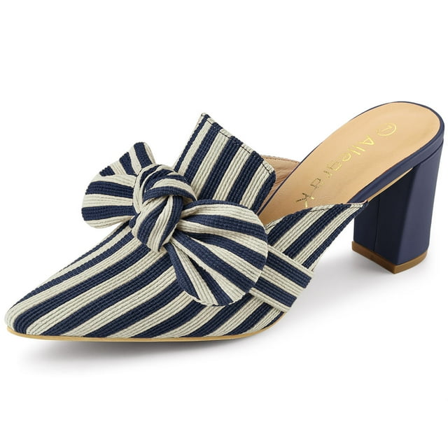 BLISSFUL STEP Mules à Talon Bloc à Rayures avec Nœud pour Femmes