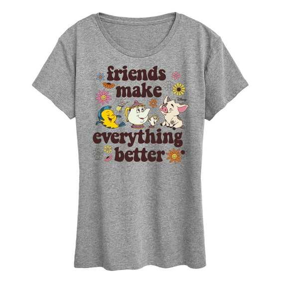 Disney Princess - Flounder Mrs. Pot Pua Friends Make Everything Better - Women's Short Sleeve Graphic T-Shirt