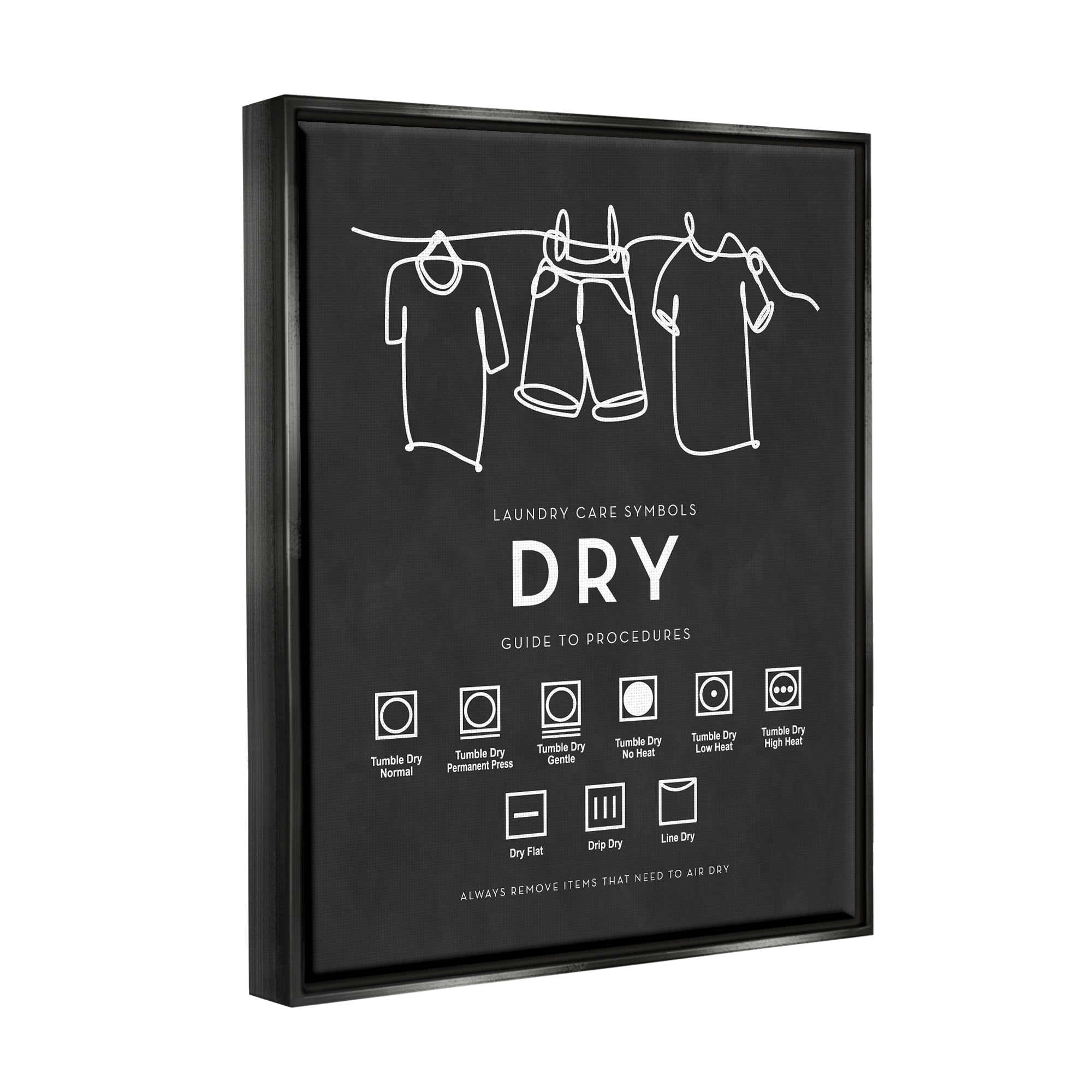 Stupell Industries Drying Procedure Guide Helpful Laundry Symbol Chart Graphic Art Metallic Gold Floating Framed Canvas Print Wall Art, Design by Lettered and Lined