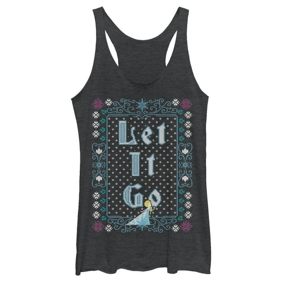 Women's Frozen Let Go Knit Pattern  Racerback Tank Top Black Heather X Large