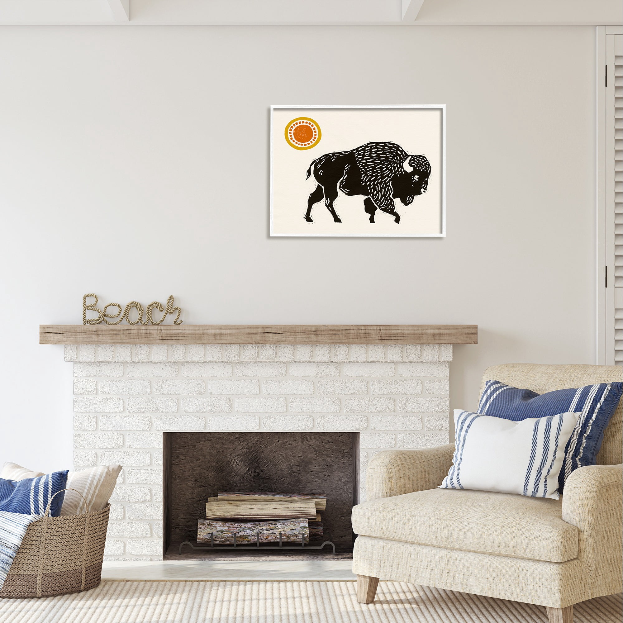 Stupell Industries Southwestern Bison Portrait Animals & Insects Painting White Framed Art Print Wall Art, 30 x 24