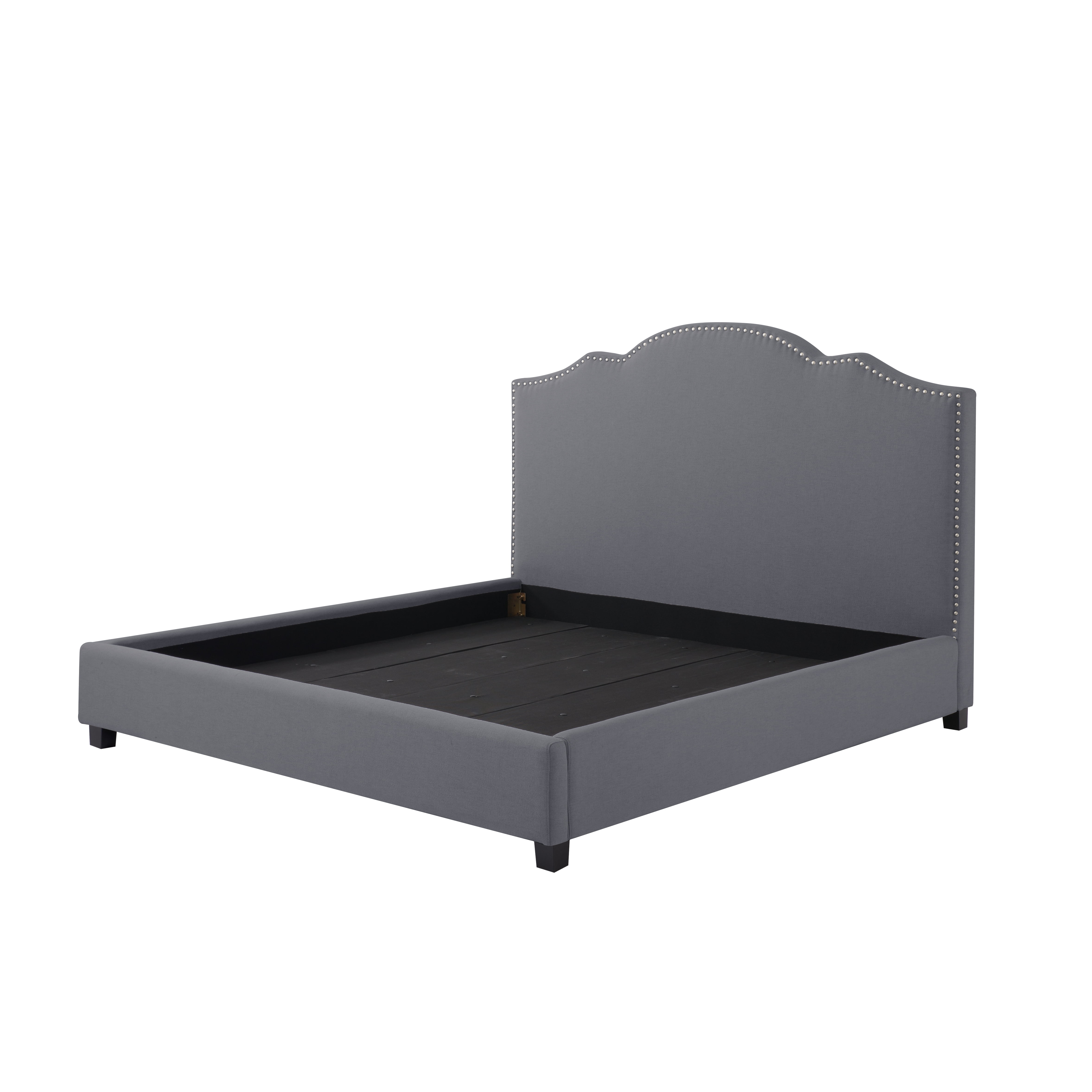 Gewnee King Bed Frame with 55"High Upholstered Headboard,Platform Bed Frame with Nail-Head Trim,No Box Spring Required,Modern Design for Bedroom,Dark Grey
