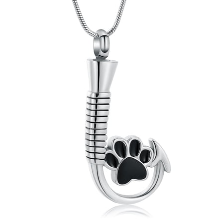 Fishing Hook Urn Necklace for Ashes Stainless Steel Cremation Jewelry Paw Print Ashes Necklaces Memorial Keepsake for Pet Dog / Cat