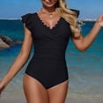 thumbnail image 2 of COMVALUE Women 2026 Tummy Control Color Block Ruffle Sleeve Bathing Suit Full Coverage Slimming Swimsuits Swimwear (M, Black), 2 of 6