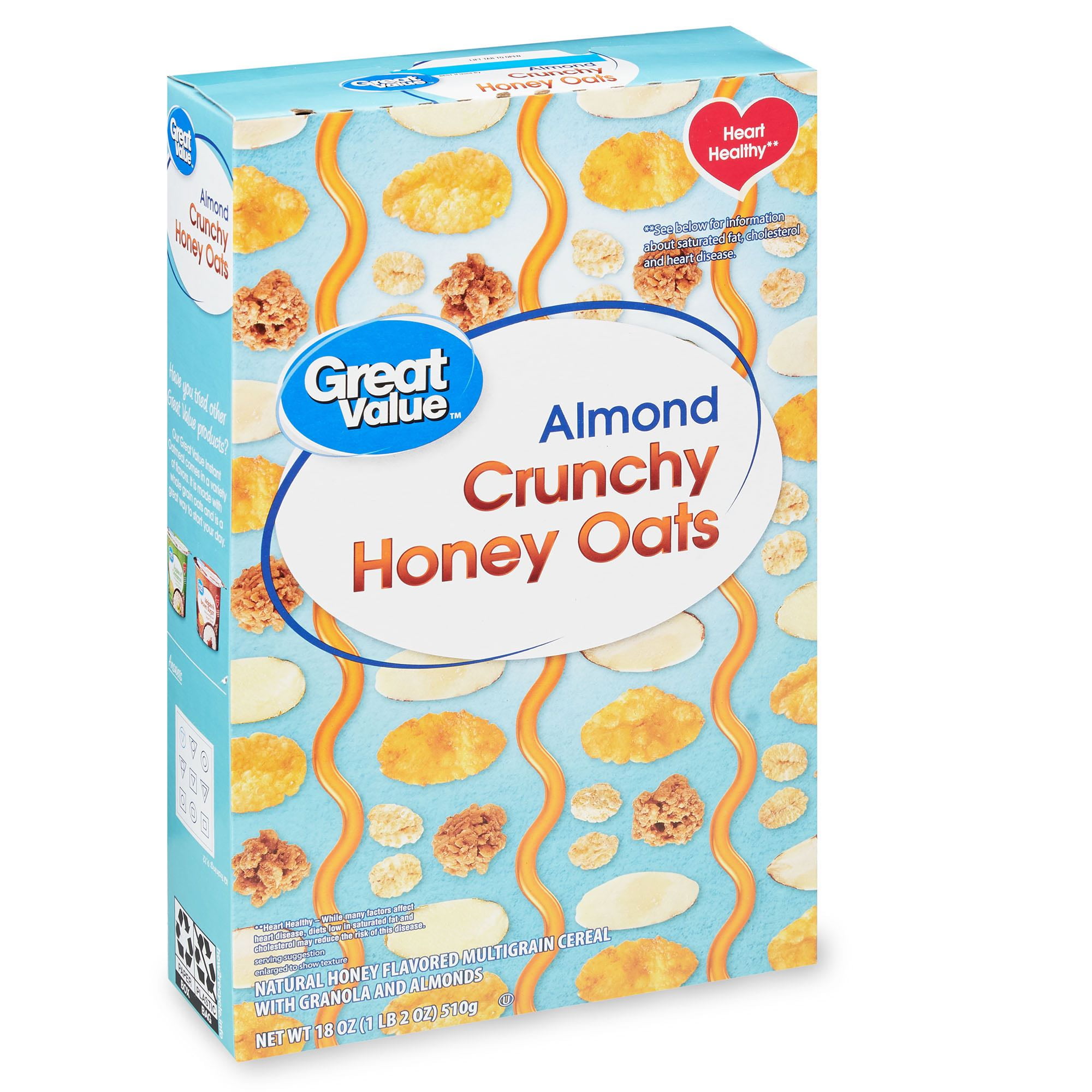 Great Value Almond Crunchy Honey Oats Cereal, 18 oz