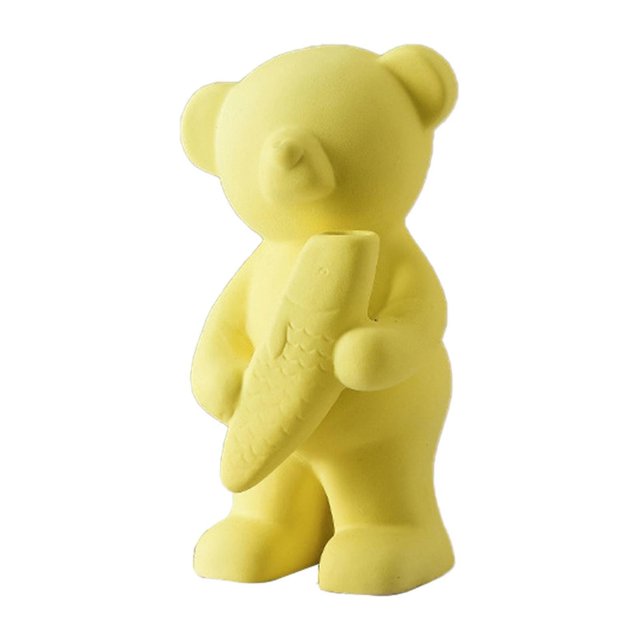Yellow Estatua de oso multifuncional, textura mate, cerámica, estilo nórdico, florero de oso, suministros para el hogar