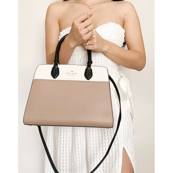 Kate Spade New York Women’s Leather Top Zip Hazelnut Satchel Bag ,Beige
