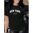 thumbnail image 1 of ' NeW YoRK uSa ' Letter-printed round-neck short-sleeved T-shirt, for women, teenagers, summer, casual T-shirt, 1 of 6