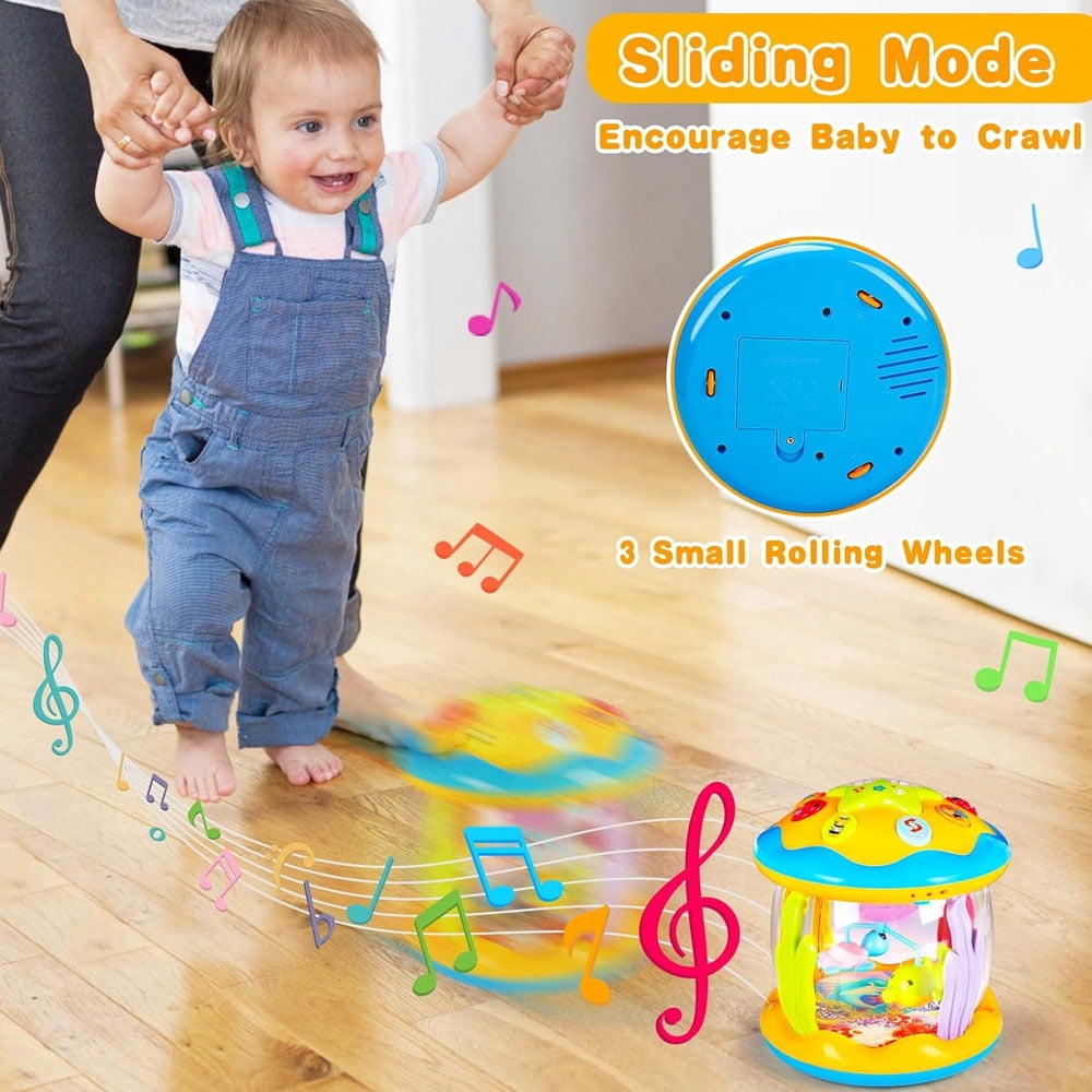 Ocean Rotating Baby Musical Toys 4 in 1,Infant Night Light Up Toys,Tummy Time Crawling Toy, Early Educational Gift, Development Learning Toy for Boy Girl Toddlers,Ideal for Birthday Christmas