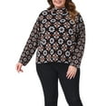 thumbnail image 1 of Suéter de mujer de talla grande GRACE & GRANDEUR, con cuello alto, de manga larga, de punto, con bloque de color floral, suéter de oto?o e invierno 2X negro, 1 of 6