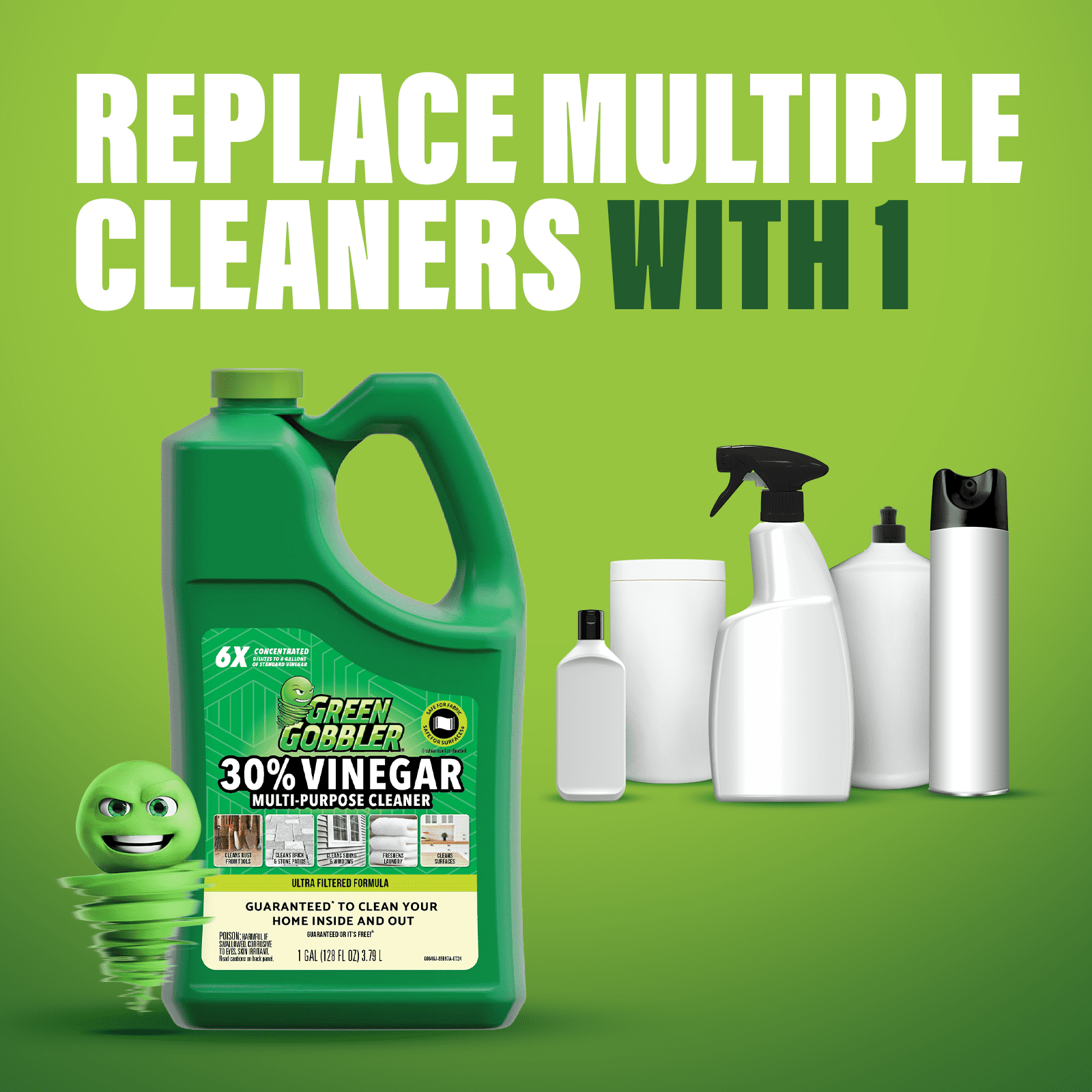 Green Gobbler 30% Concentrated Vinegar Multi Purpose Cleaner for Home and Outdoor Use, 1 Gallon