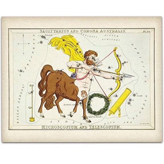 Antique Zodiac Sagittarius Constellation Plate - 11x14 Unframed Art Print - Great Home Decor or Gift to Astrology Enthusiasts