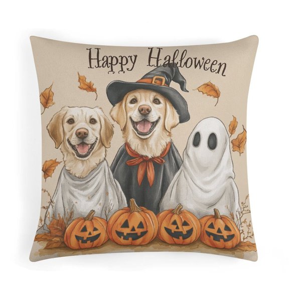 Happy Halloween Dog Pumpkin Pillows 16"x16" Autumn Halloween Decorations Pillow Covers Outdoor Pillow Covers Home Sofa Decor Pillowcase
