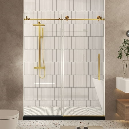 60 in. W x 76 in. H Frameless Sliding Shower Door with 1/4 "(6 mm) Clear Tempered Glass, Brushed Gold