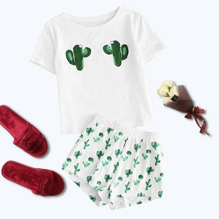 

〖TOTO〗Intimates For Women Pajamas Set Casual Clothing Suit Female Short Sleeve T Shirt Tops Shorts
