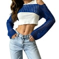 thumbnail image 2 of Lumtrix Crochet Crop Tops for Women Y2k Hollow Out Crochet Shrug Sweater Long Sleeve Going Out See Through Top Shoulder Cover Dark Blue XL, 2 of 7