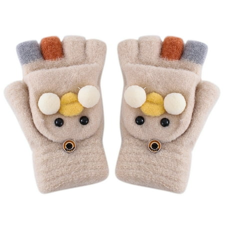 

None Children Flip Gloves Fingerless Winter Warm Mittens Knitted Kids Convertible Top Kids Gloves & Mittens Toddler Wool Glove
