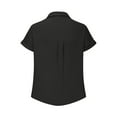 thumbnail image 5 of Womens Cotton Button Down Shirt Casual Short Sleeve Loose Fit Collared Linen Work Blouse Tops(Black,L), 5 of 5