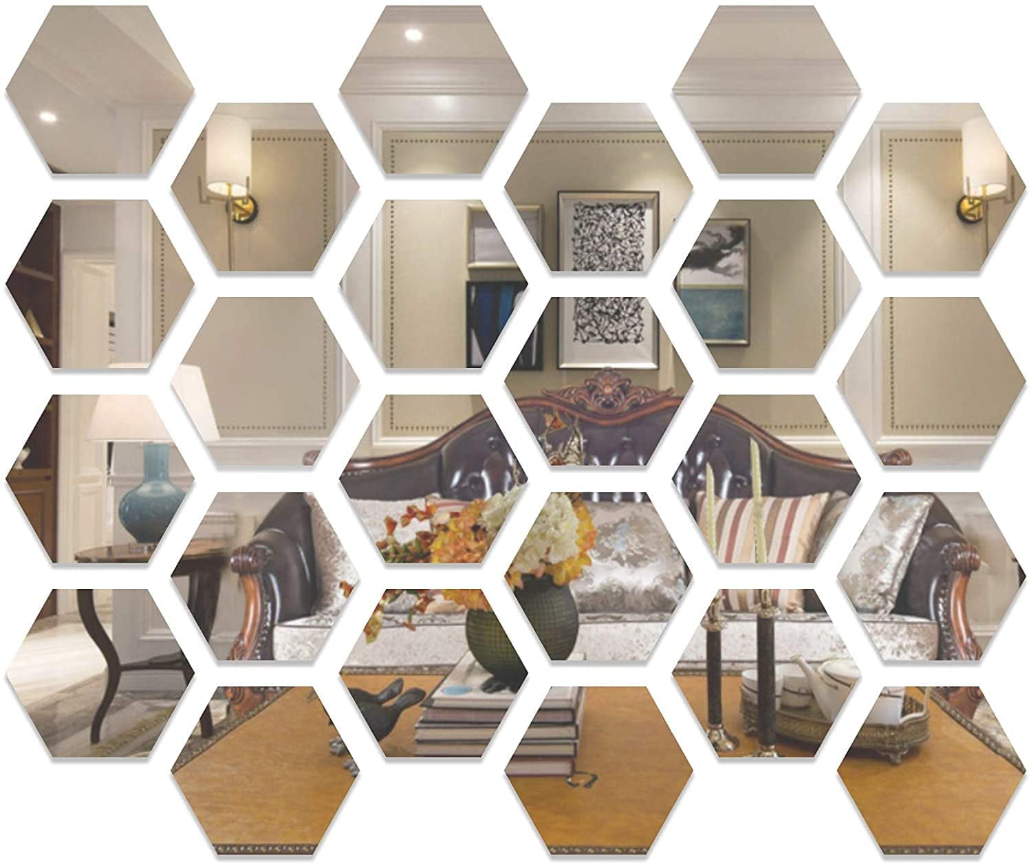 24 Pieces Acrylic Mirror Wall Stickers, DIY Wall Decor Mirror Hexagon Wall Sticker Wall Decal for Home Living Room Bedroom Decor Art DIY Home Decoration