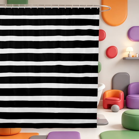 Erosebridal Mid-Century Lines Shower Curtain 72Wx72L,Aesthetic Abstract Stripes Bathroom Curtain