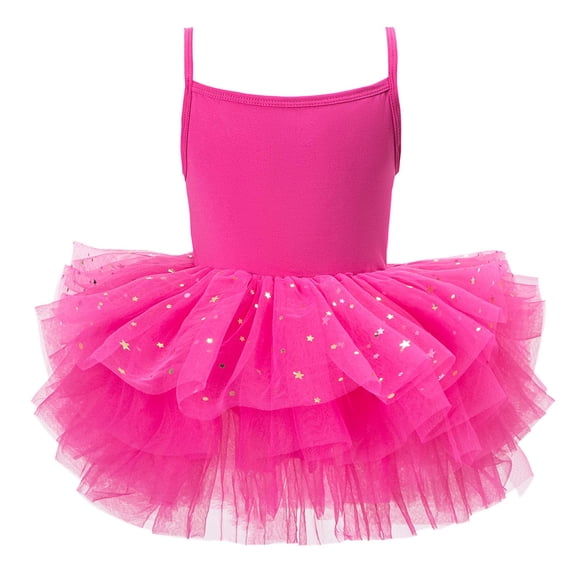 Girls Hot Pink Tutu Dress Kids Ballet Leotard with Sparkly Stars for Dance Recital Party,Size 2 T