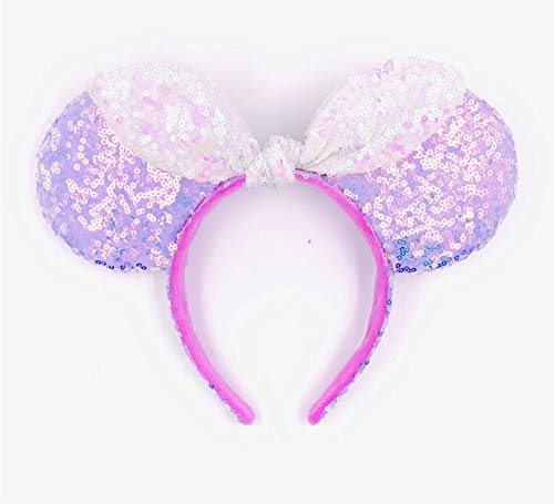 Purple Princesses with sequin center Bow Mouse Ears style Headband