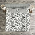 thumbnail image 3 of Ambesonne Ocean Quilted Bedspread Set 3 Pcs, Sketchy Seafood Pattern, King Size, Black and White, 3 of 3
