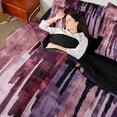 thumbnail image 4 of Manfei Green Fulit Ink 7pcs Bedding Comforter Set,Vintage Sbatrsct Striped Queen Bedding Sets,Purple Lines Queen Sheet Sets For Adult,Microfiber Bedroom Decor Reversible, 4 of 8