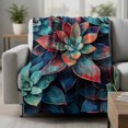 thumbnail image 2 of Teal Red Ombre Succulent Blanket Soft Cozy Warm Throw Blanket for Couch, Plush Fuzzy Flannel Fleece Blankets for Sofa, Abstract Art Botanical Bed Blankets Lightweight Gifts for Women, 50"x60", 2 of 9